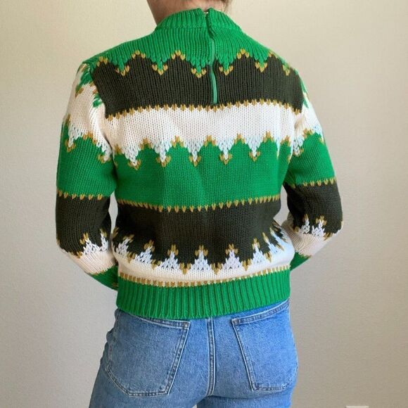 Vintage Nan Dorsey 1970s Retro Striped Chunky Wool Green Preppy Sweater Sz M - Picture 8 of 9